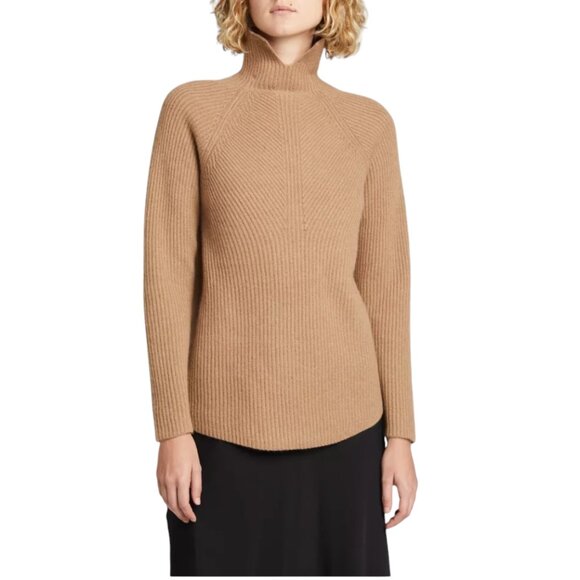 Theory Cashmere Moving Rib Turtleneck Sweater, Tan S - Picture 5 of 9